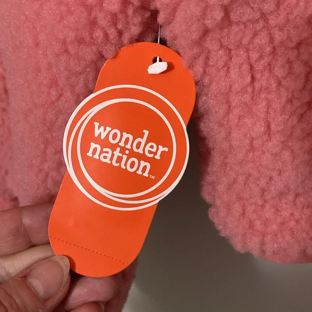NWT Wonder Nation Baby Pink Teddy Fleece Pram with Hood, Size 3-6 months